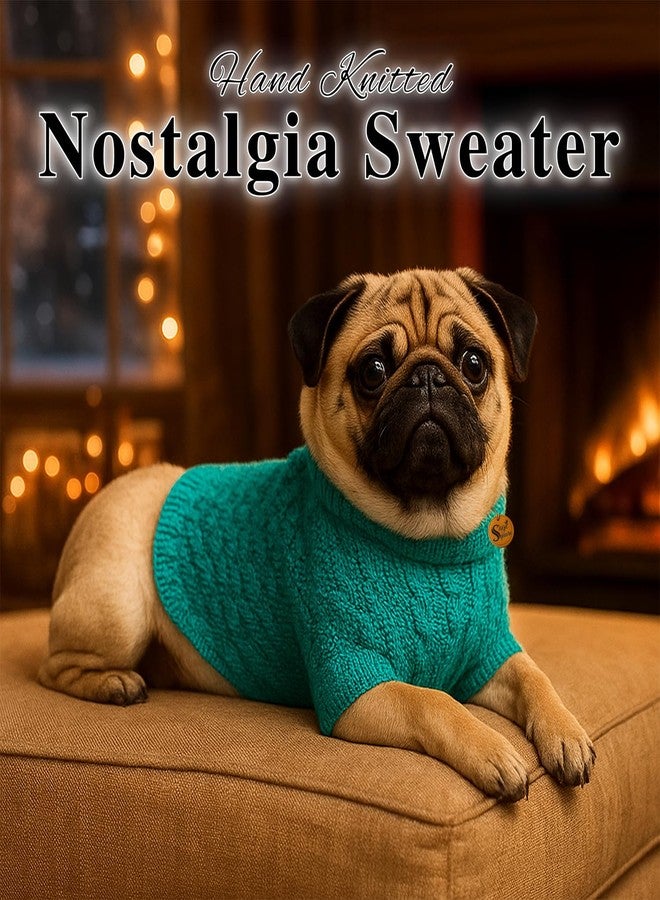 سايج سكوير سترة صوفية محبوكة يدويًا للكلاب من نوع البج، بتصميم مربع من سيج | ملابس شتوية دافئة | ناعمة وقابلة للتمدد | ملابس حيوانات أليفة مصنوعة يدويًا للطقس البارد | طقم أنيق ومريح للكلاب | سترة محبوكة (أخضر) - Image 2